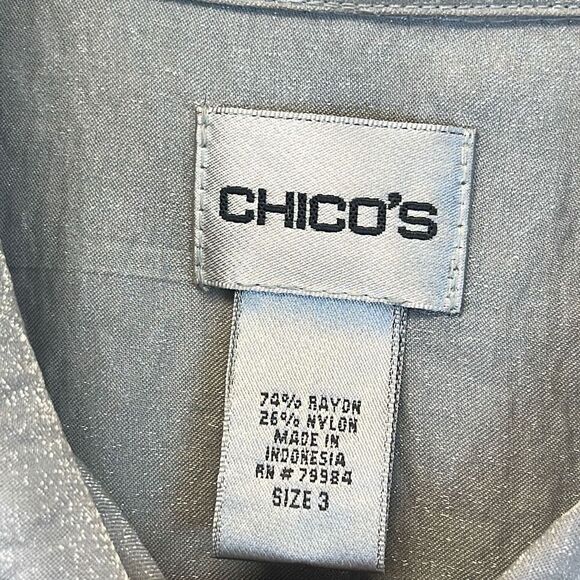 CHICO'S Shirt Women’s Size 3 Silver Shimmer Long Sleeve Button Down Blouse Top X - Picture 4 of 11